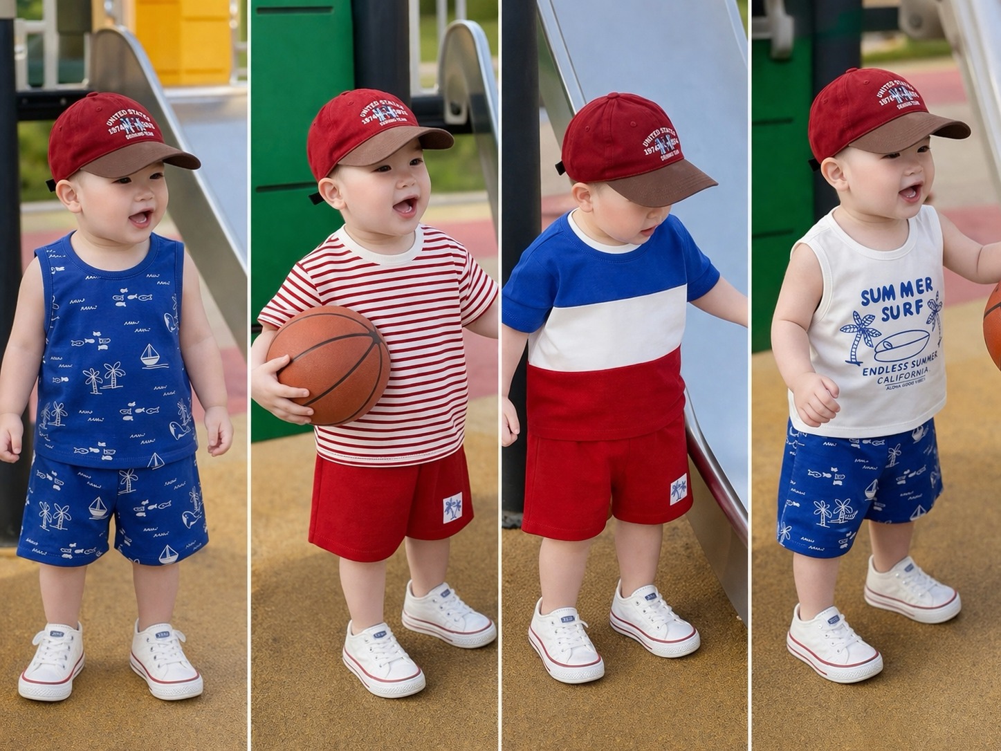 A23 COMBO 4 ÁO 2 QUẦN XANH ĐỎ - A100.357