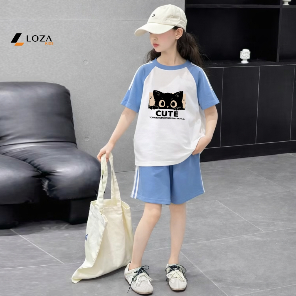 Set bộ phối viền bé gái hình Mèo cute - Loza BF653_thumbnail_1