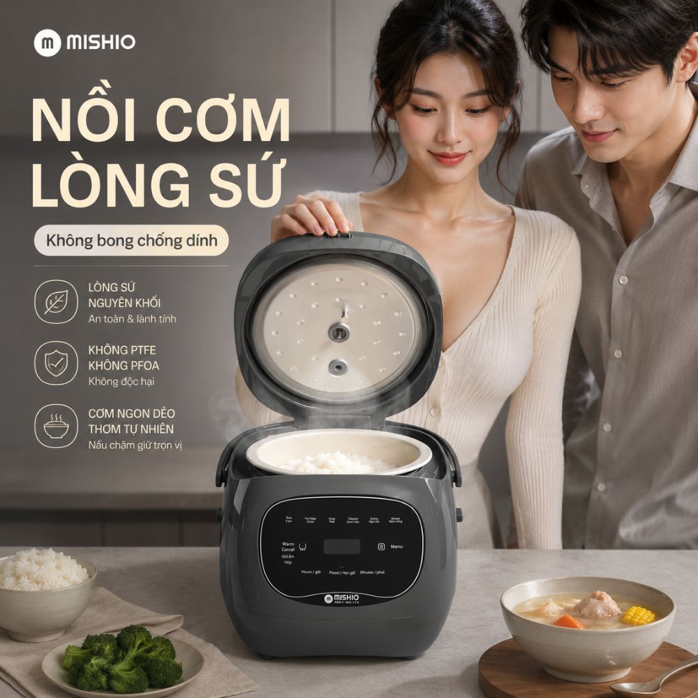 Nồi cơm điện lòng sứ dưỡng sinh Mishio MK365 - màu xám_thumbnail_14