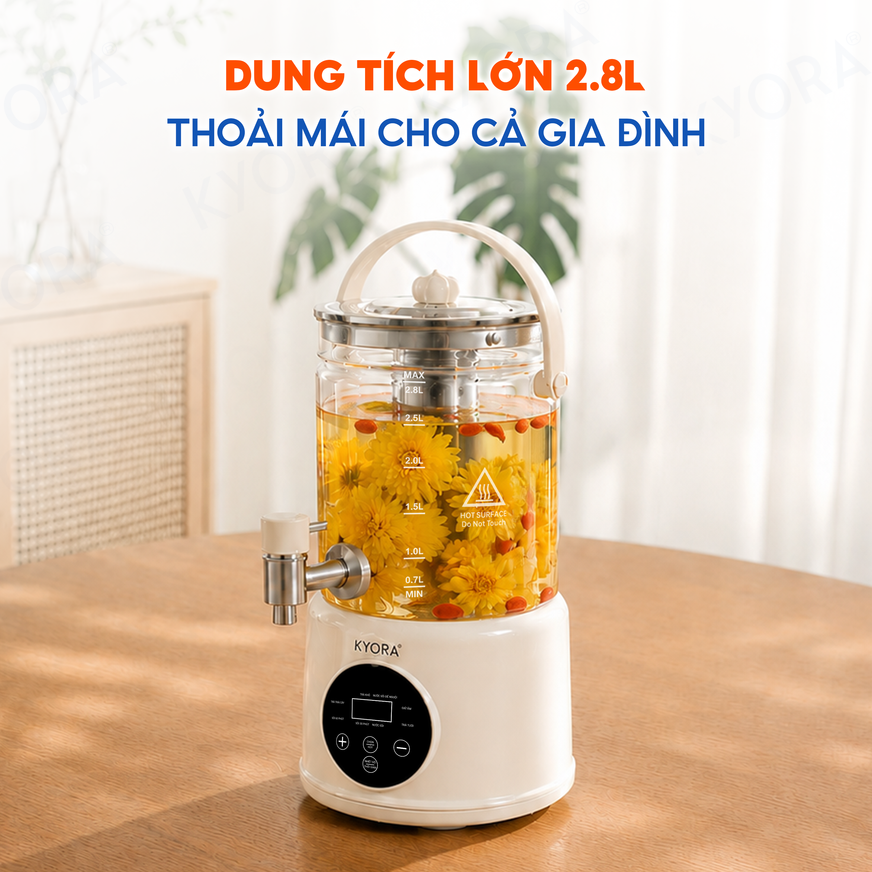 Ấm Đun Nước Giữ Nhiệt Đa Năng 8in1 Kyora 2.8L - 8 chức năng đun nấu - Giữ nhiệt 48H liên tục - Kèm lõi lọc trà_thumbnail_4