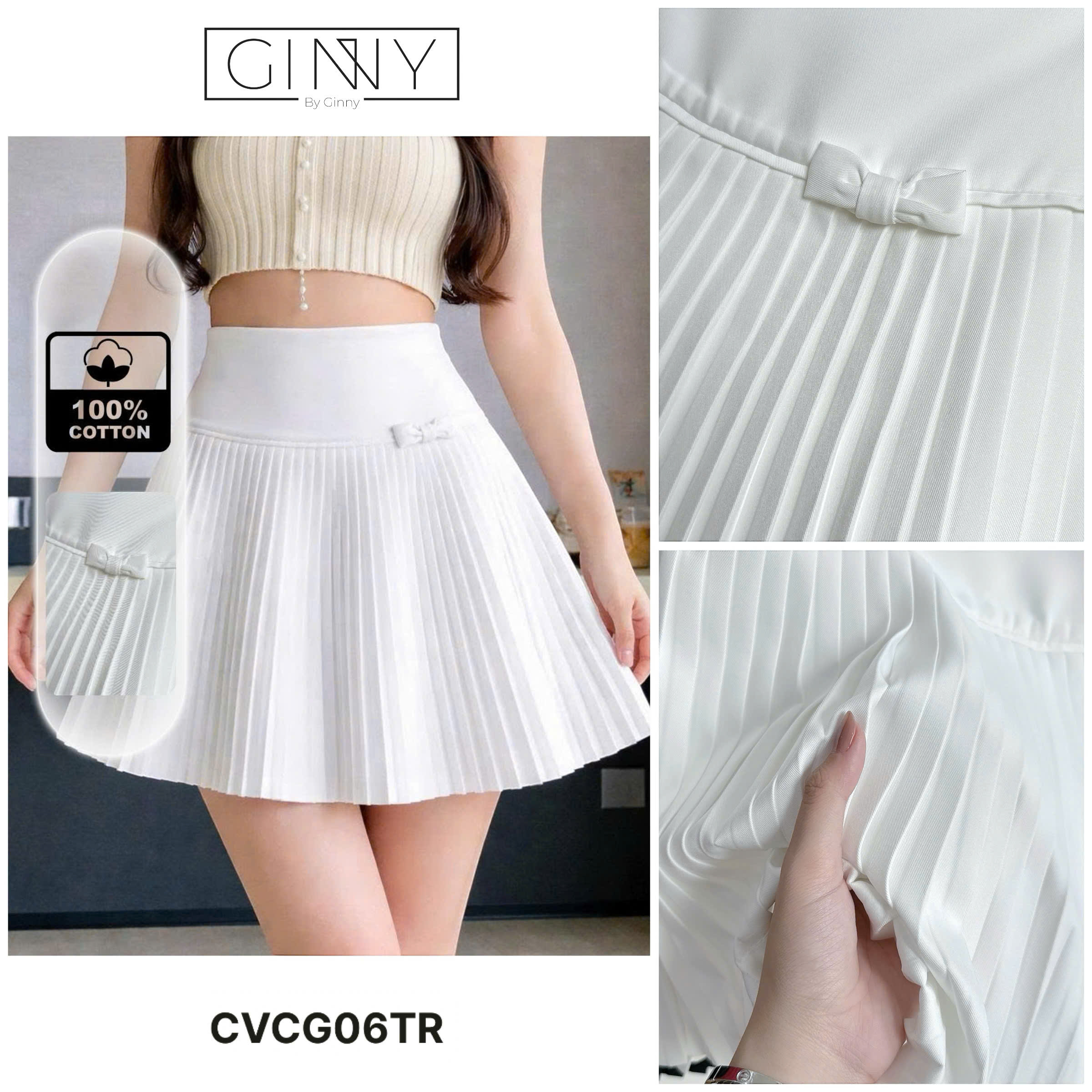 Chân váy dập ly đính nơ CG-06