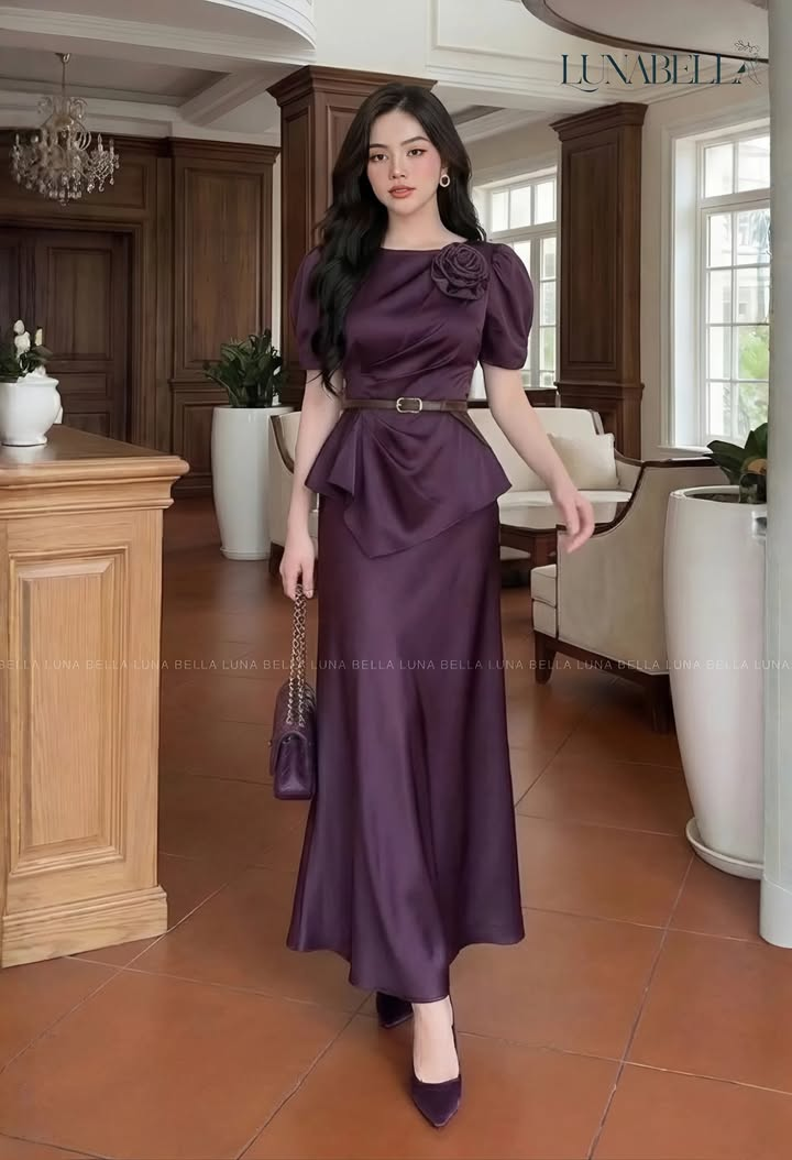 Chân đầm lụa dài ORANE màu TÍM