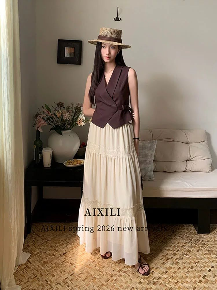 Lucas - Set áo zile vạt đang cài rút 1 bên cổ bẻ + chân váy voan xòe dáng dài nối pha ren