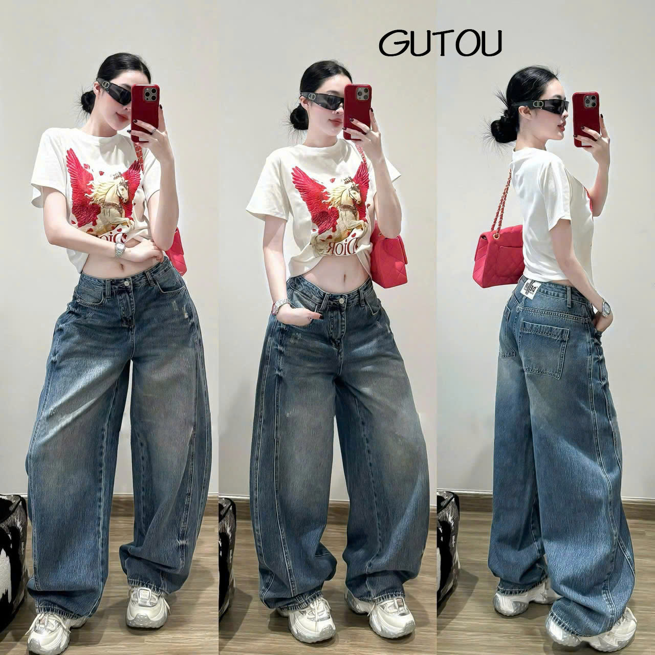 [ GUTOU ] Quần Jean Baggy Seam Line