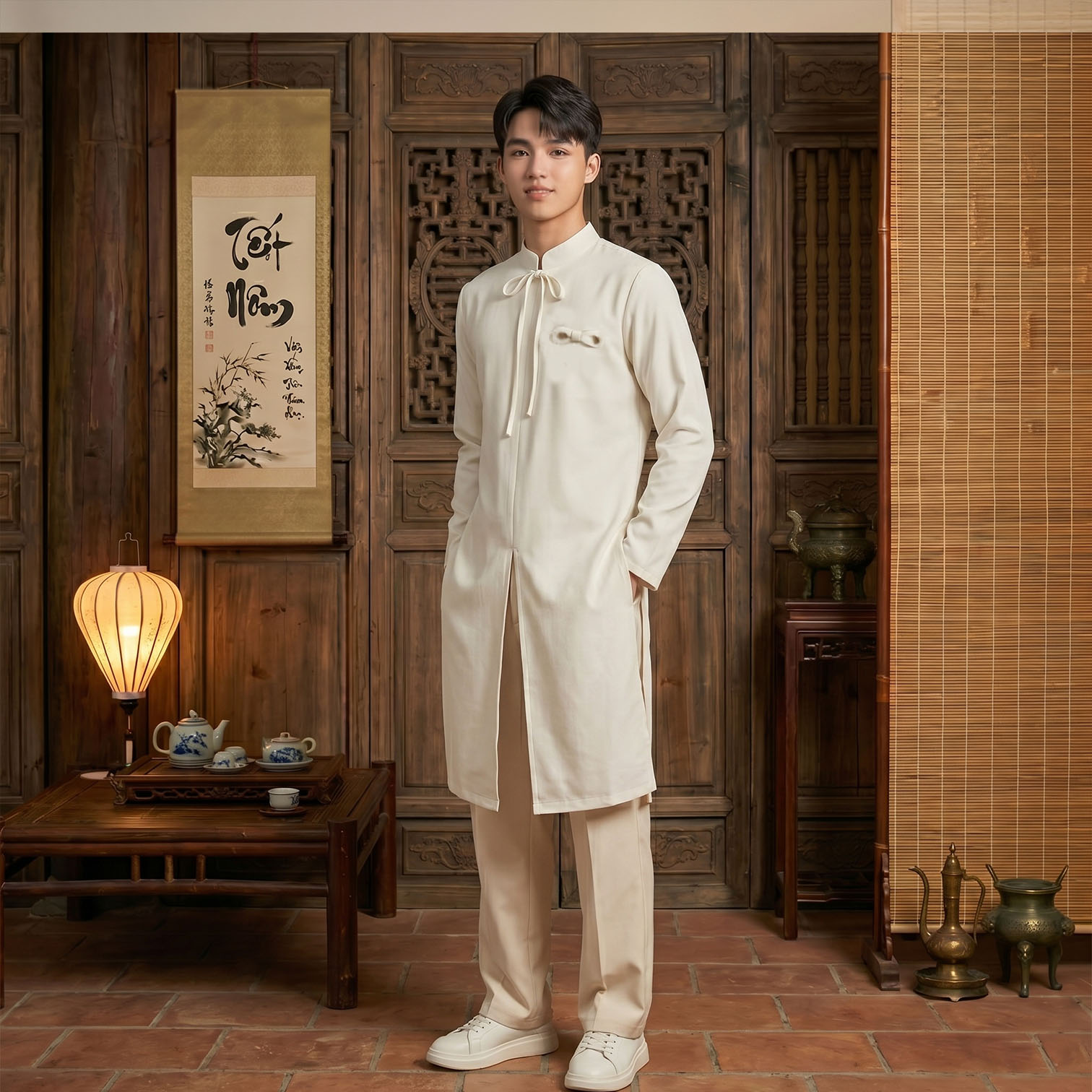 Áo Dài Nam Cách Tân Phối Dây Nơ - Mặc Dịp Lễ Tết NA26-16_thumbnail_4