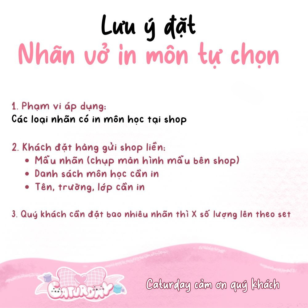 Nhãn vở CARO HOA MÔN HỌC, in thông tin theo yêu cầu (từ lớp 1 - đến lớp 12)