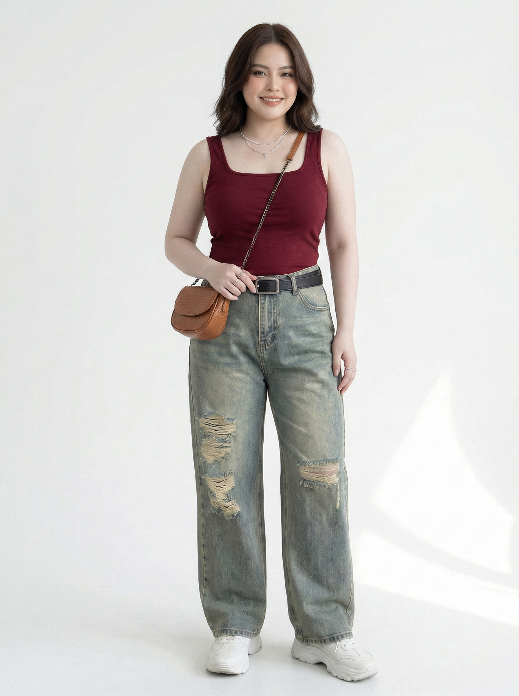 Quần suông rách 97cm dành cho nấm lùn bigsize QJ5025 dành cho nàng béo mập từ 55-90kg