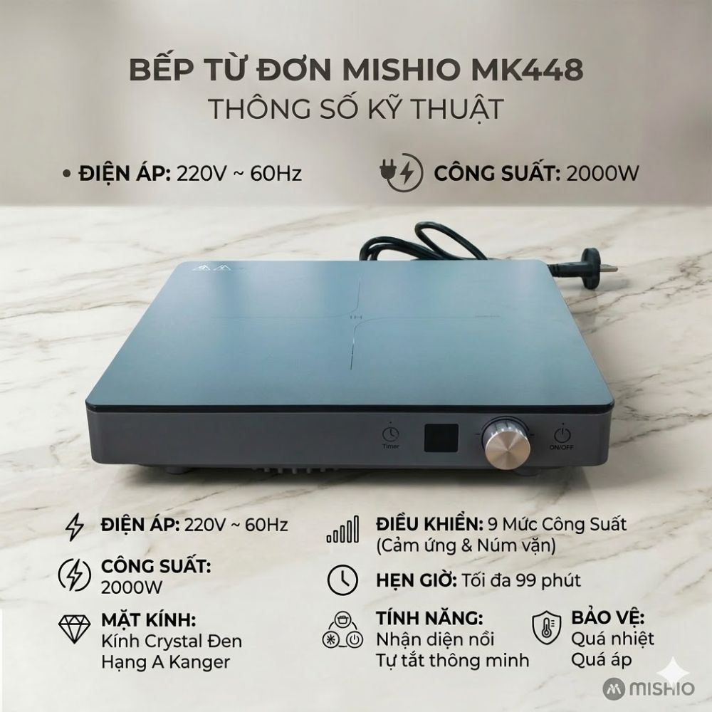 Bếp Từ Đơn Mishio MK448 Công Suất 2000W - Mặt Kính Kanger Hạng A_thumbnail_8