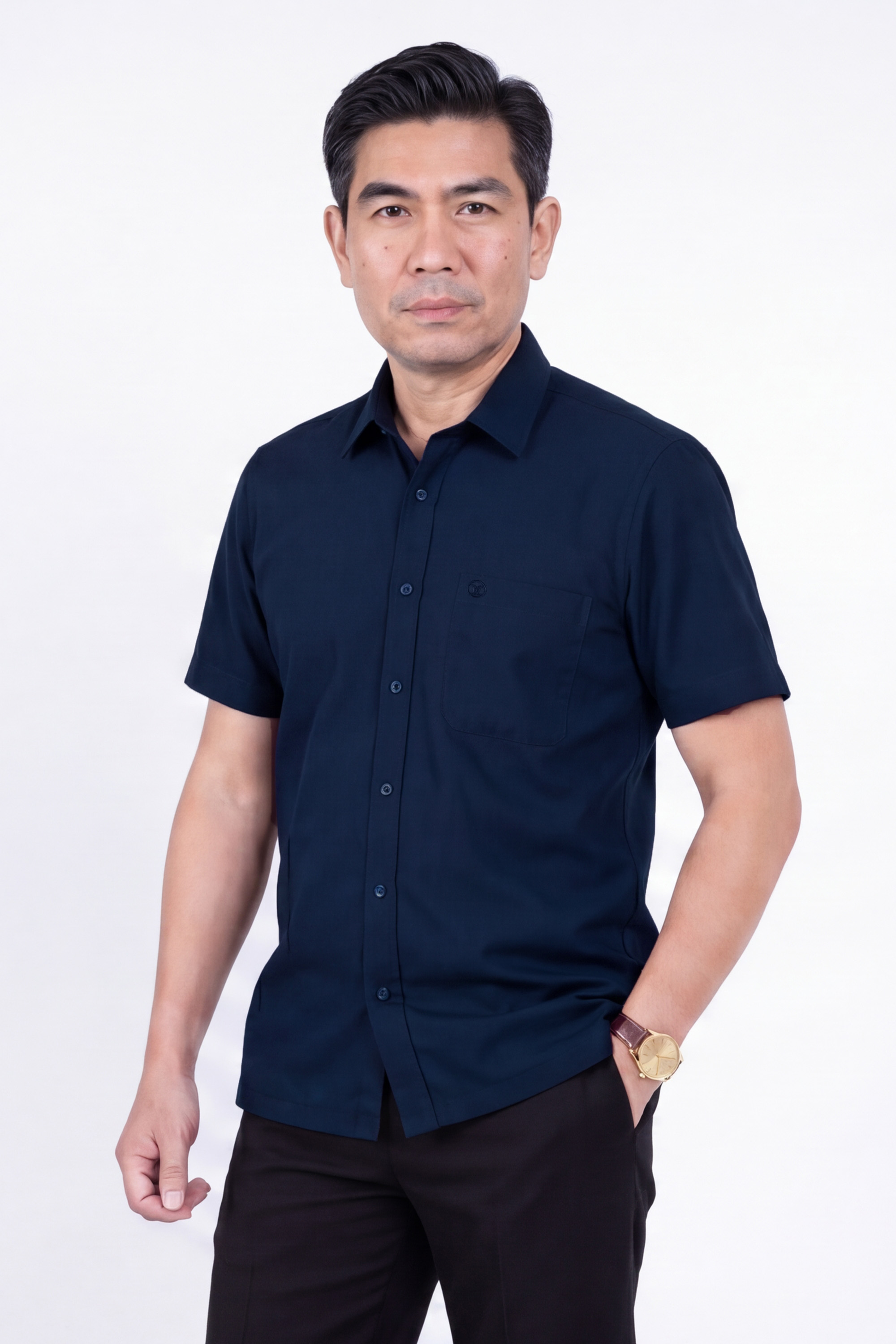 Áo Sơ Mi Cotton Trơn Cộc Tay Nam Trung Niên Mềm Mại Thấm Hút Tốt