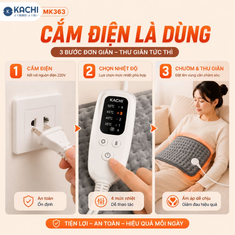 Thảm Chườm Nóng Kachi MK363 giảm đau nhức, đệm sưởi ấm, chăn điện_thumbnail_7