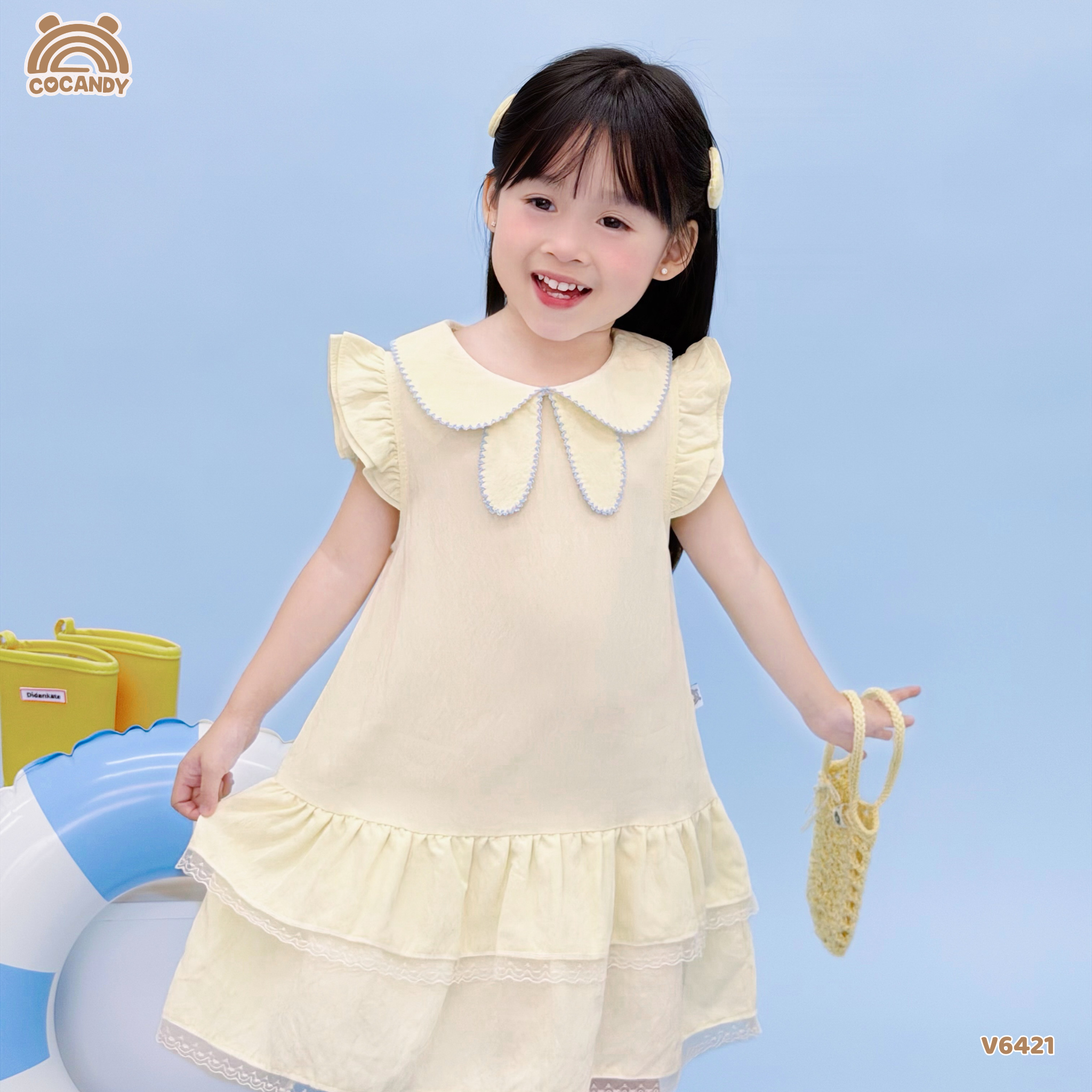 Váy sát nách thô VÀNG cổ nơ 2 tầng_thumbnail_1