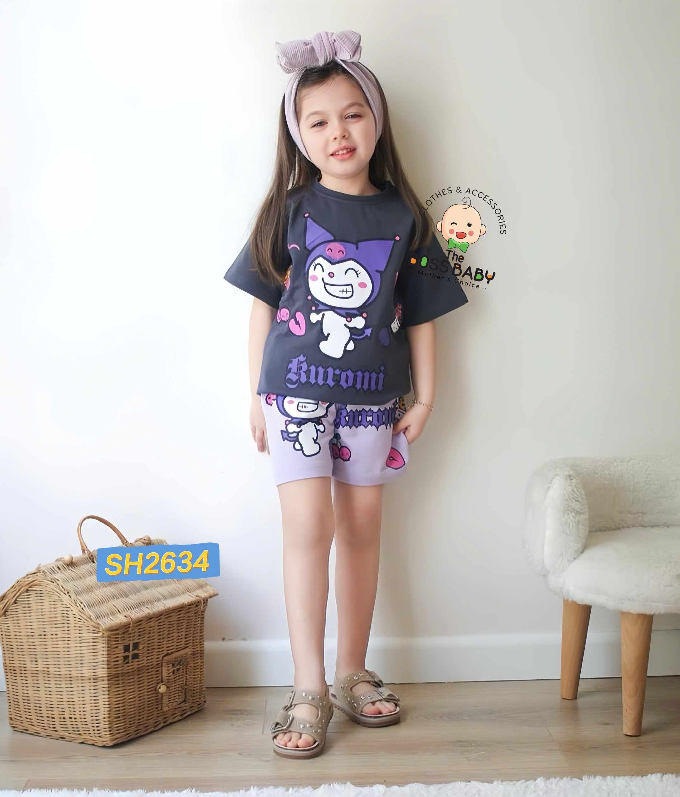 Set bộ cotton đen tím kuromi