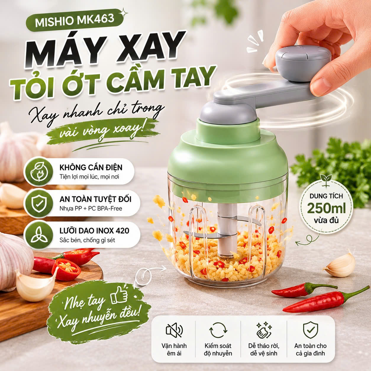 Máy Xay Tỏi Ớt Cầm Tay Mishio MK463 - Xoay tay siêu bền, dễ tháo lắp vệ sinh_thumbnail_11