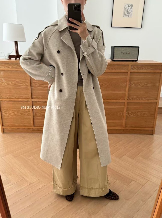Áo khoác dạ sm cổ vest tay dài đai vai, đai tay dáng dài_thumbnail_5