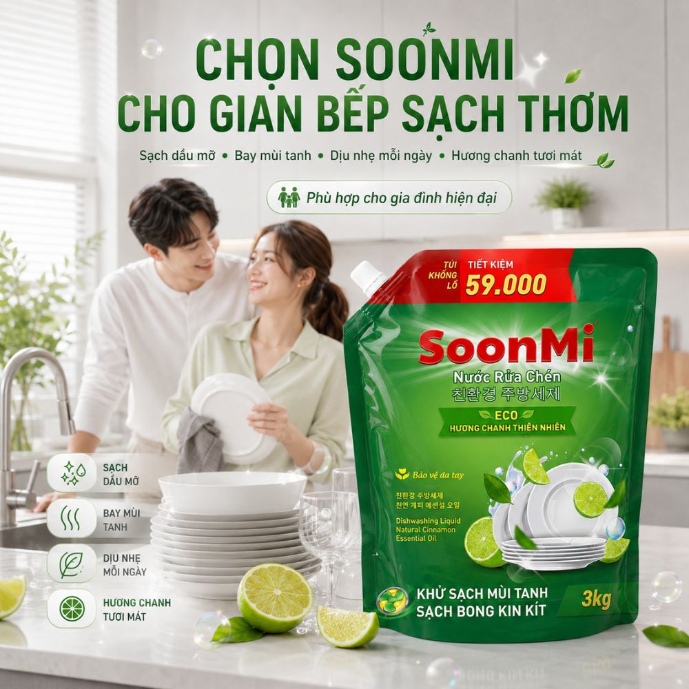 1 Thùng 3 Túi Nước Rửa Chén Soonmi Hương Chanh 3kg_thumbnail_8