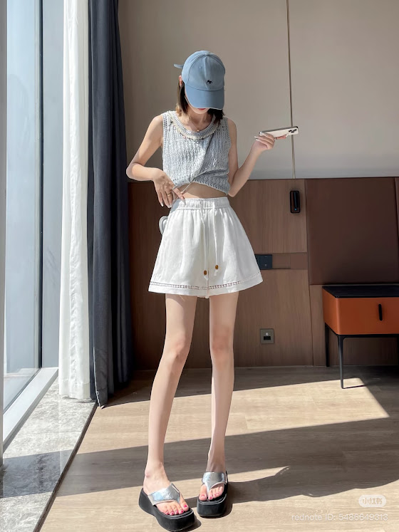Lucas - Quần sóc kaki cạp chun buộc dây cutout viền gấu_thumbnail_2