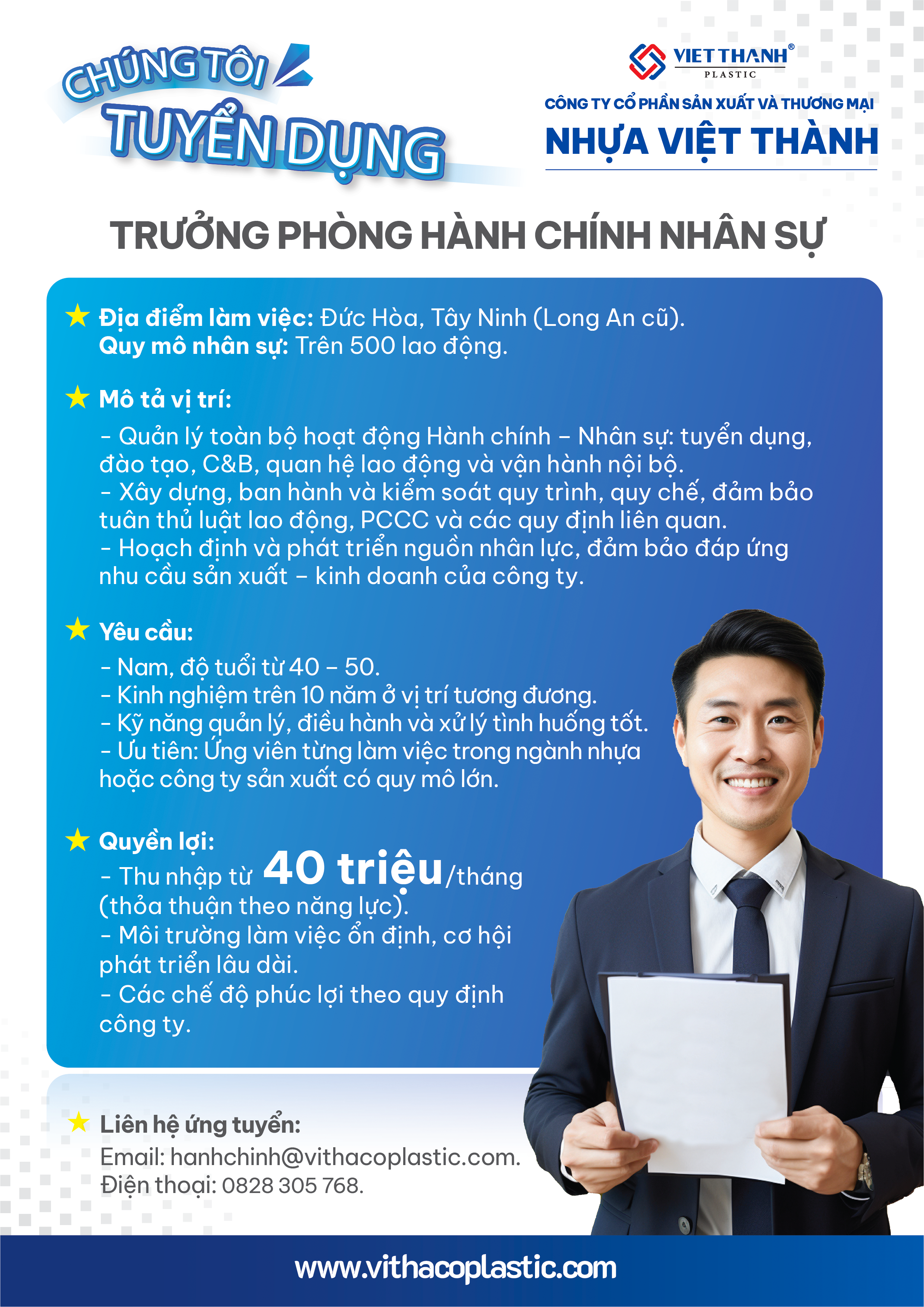 Tuyển dụng Trưởng phòng Hành chính Nhân sự
