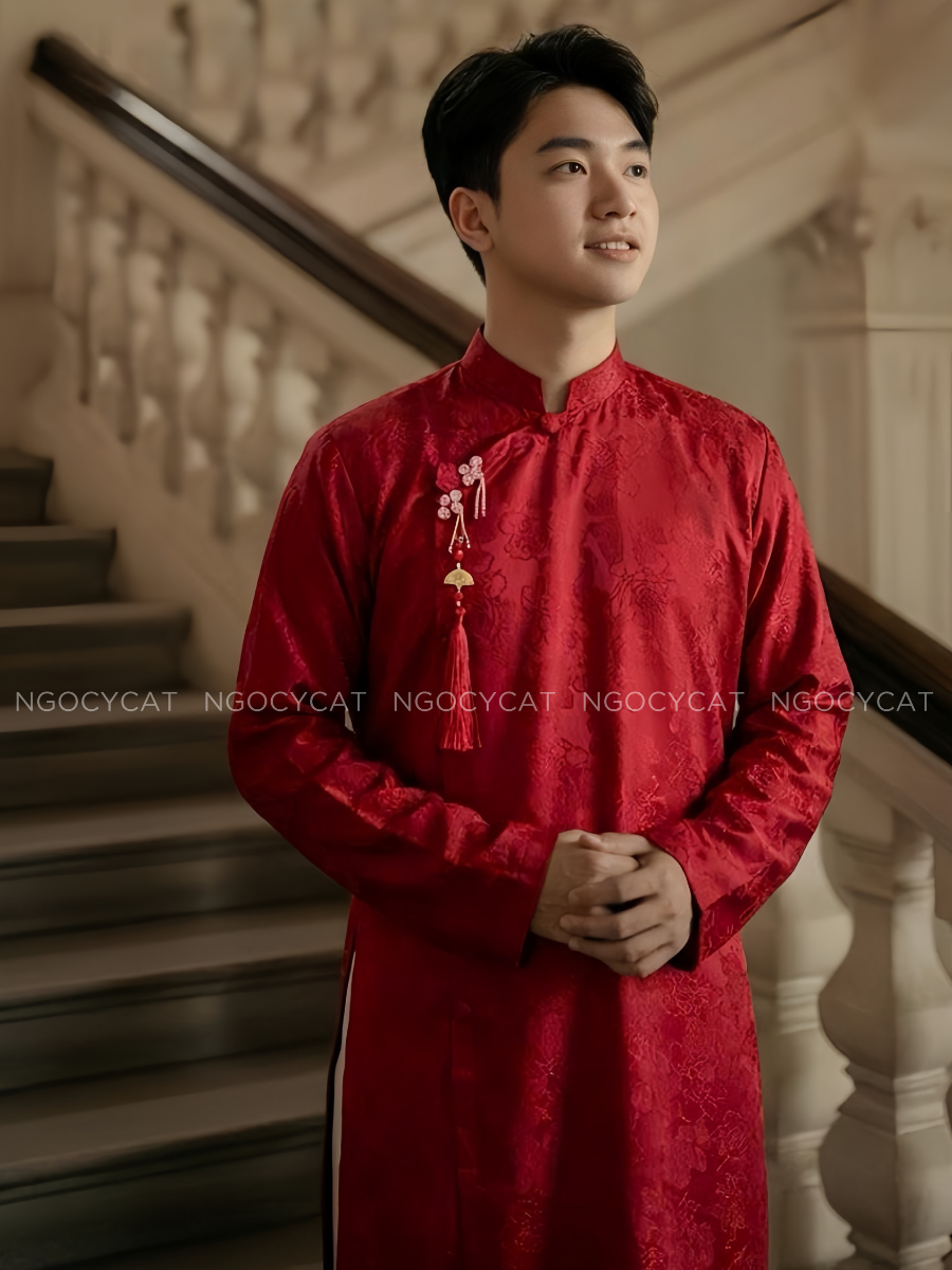 Áo Dài Nam Màu Đỏ Cúc _thumbnail_1