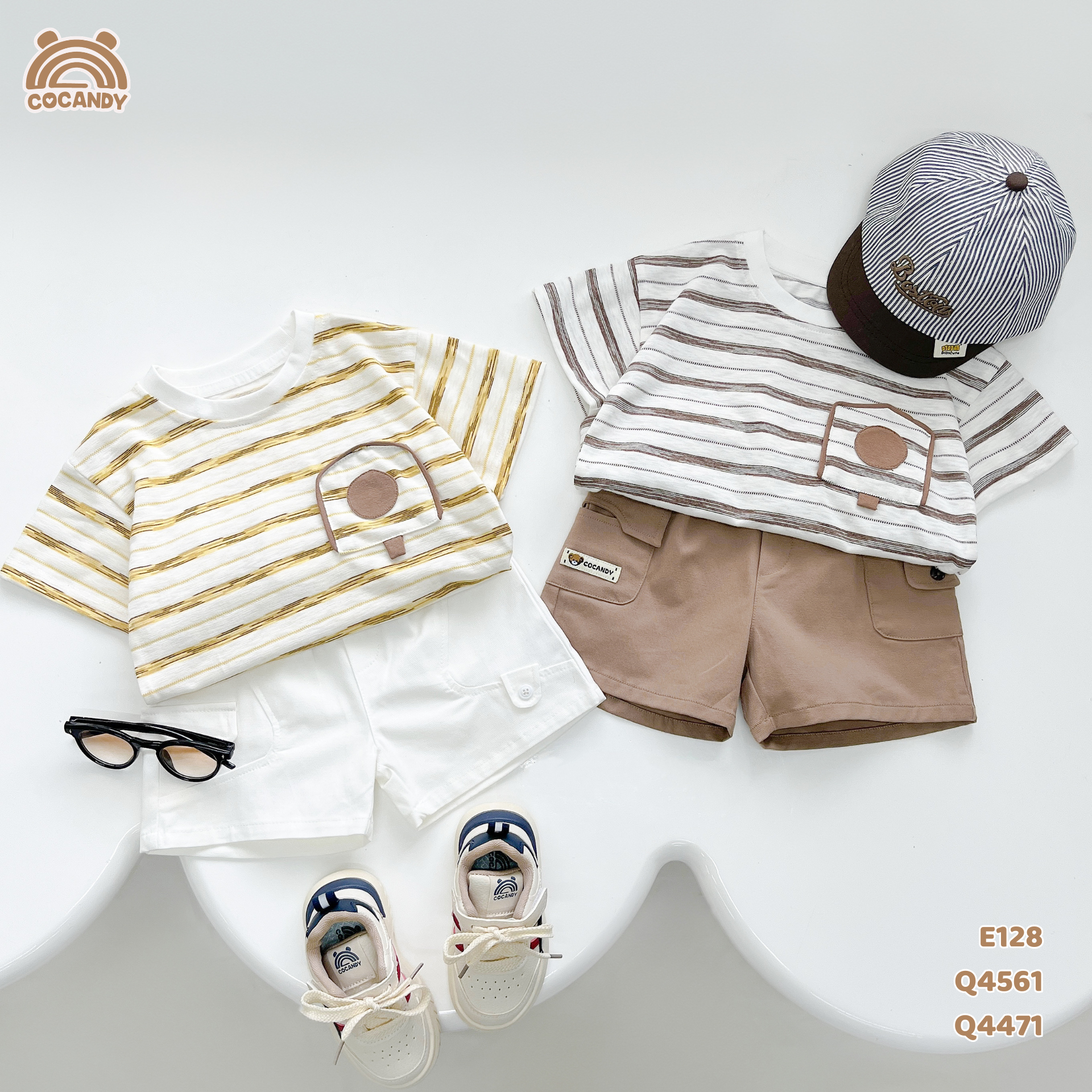 Áo cộc cotton kẻ VÀNG BE phối túi ngực hòm thư_thumbnail_4