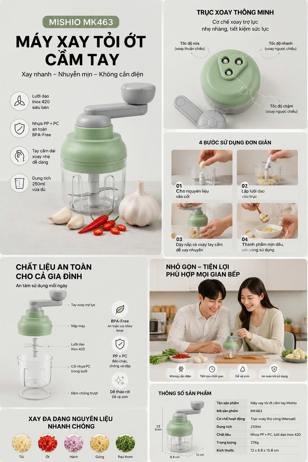 Máy Xay Tỏi Ớt Cầm Tay Mishio MK463 - Xoay tay siêu bền, dễ tháo lắp vệ sinh_thumbnail_6