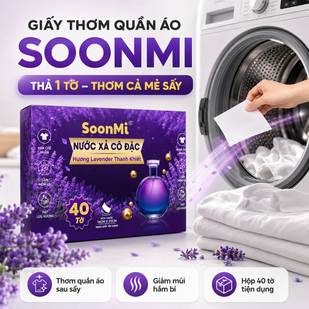Giấy Thơm Quần Áo SoonMi Hương Lavender - chuyên dụng máy giặt sấy, máy sấy quần áo, khử mùi xe hơi, thơm tủ áo