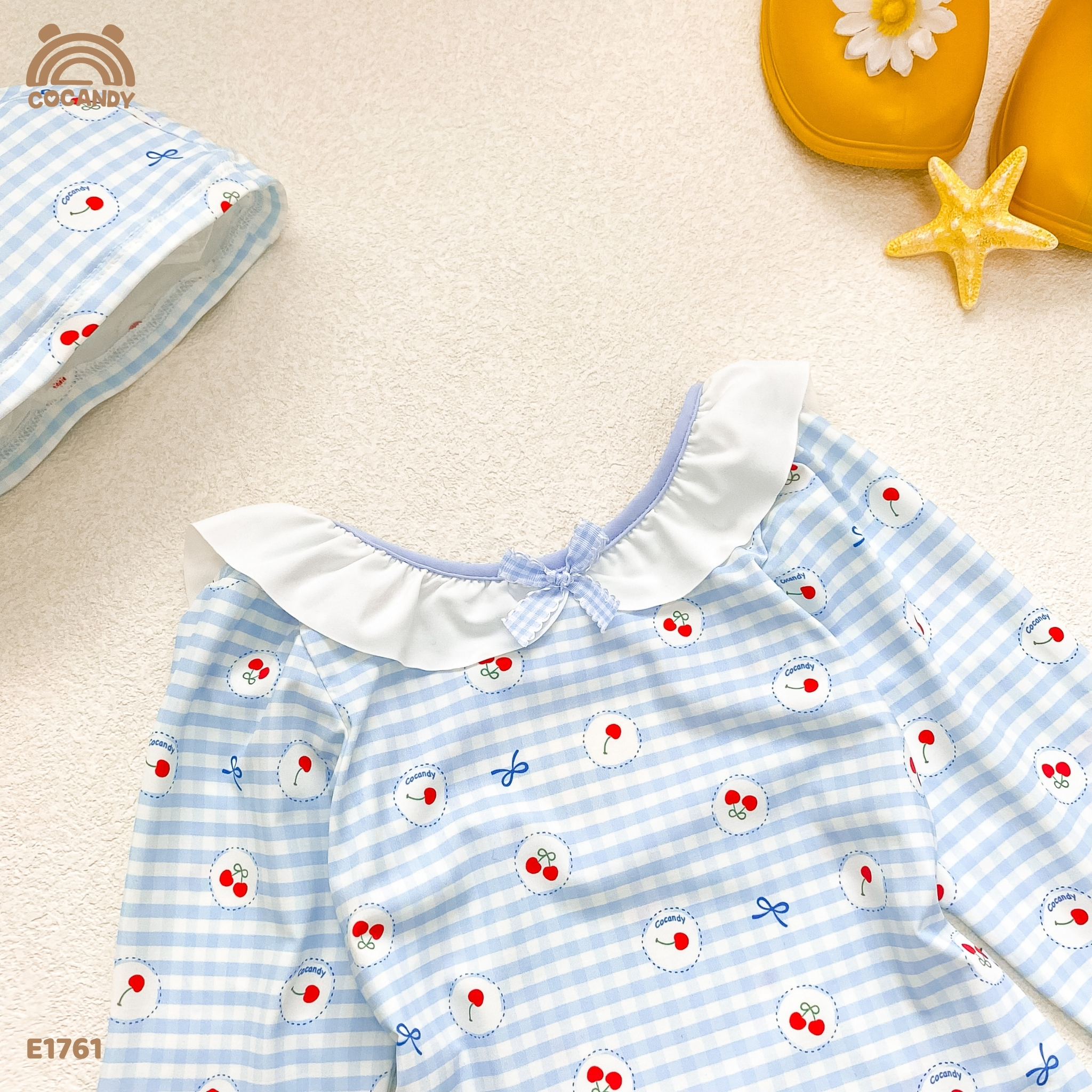 Bộ bơi dài caro XANH DƯƠNG cherry đỏ_thumbnail_3