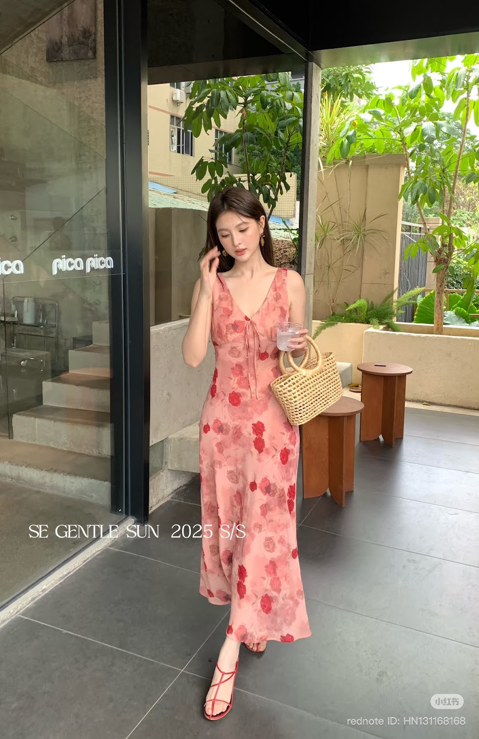 Lucas - Váy zile hoa rúm ngực buộc nơ dáng dài XY_thumbnail_3