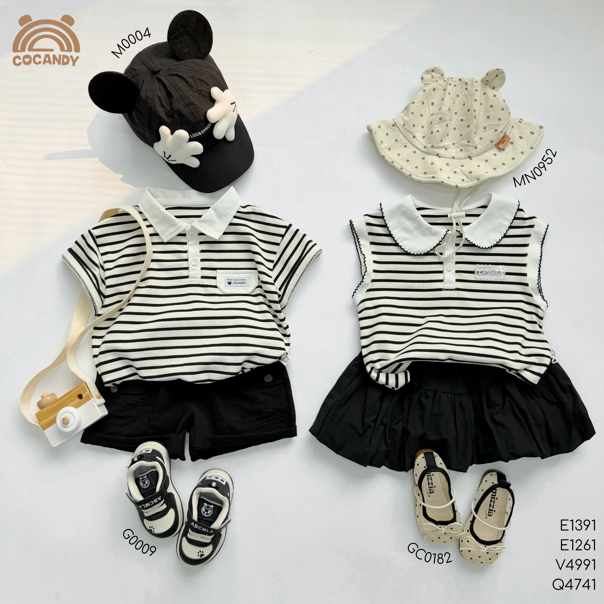 Áo cộc polo thun kẻ ĐEN đính thỏ tay hến_thumbnail_6