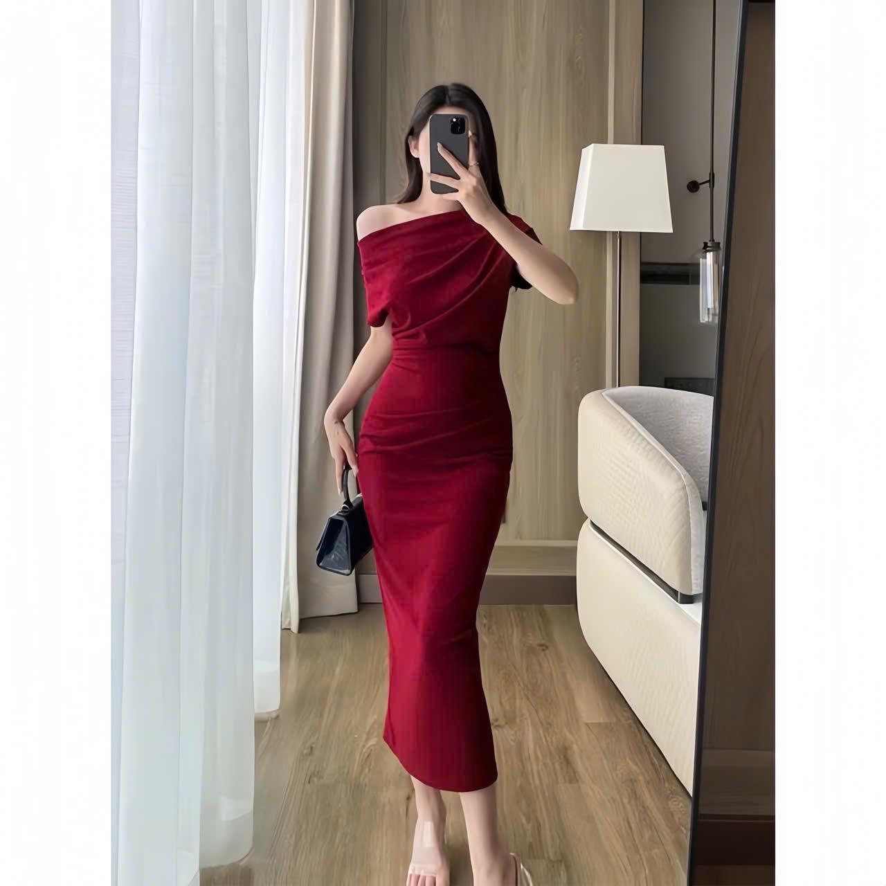 Đầm body lệch vai dáng dài màu kem, váy dự tiệc sang chảnh Logastore_L195_thumbnail_11