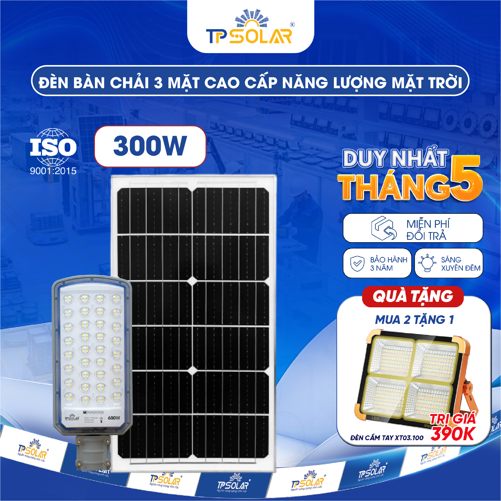 Đèn bàn chải 3 mặt cao cấp năng lượng mặt trời