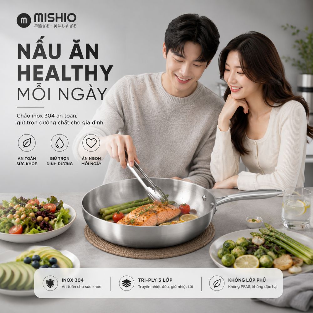 Chảo Inox đáy từ 3 Lớp Mishio Size 22 cm MK433 – Đúc Nguyên Khối, Đáy Từ, An Toàn Vượt Trội_thumbnail_5