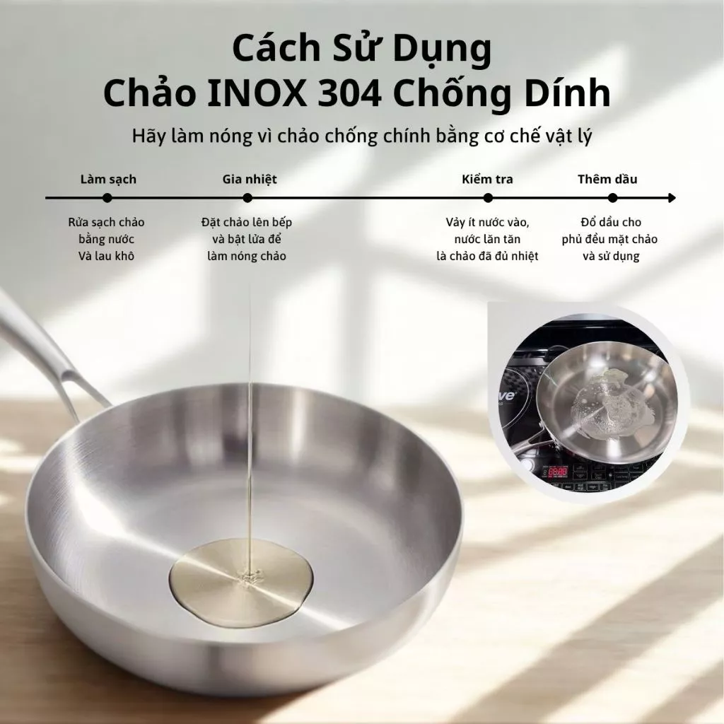 Chảo Inox 304 Nguyên Khối 3 Lớp YUNA Cao Cấp – Chống Dính Tự Nhiên, Dùng Mọi Loại Bếp, Truyền Nhiệt Nhanh, Bền Đẹp_thumbnail_2