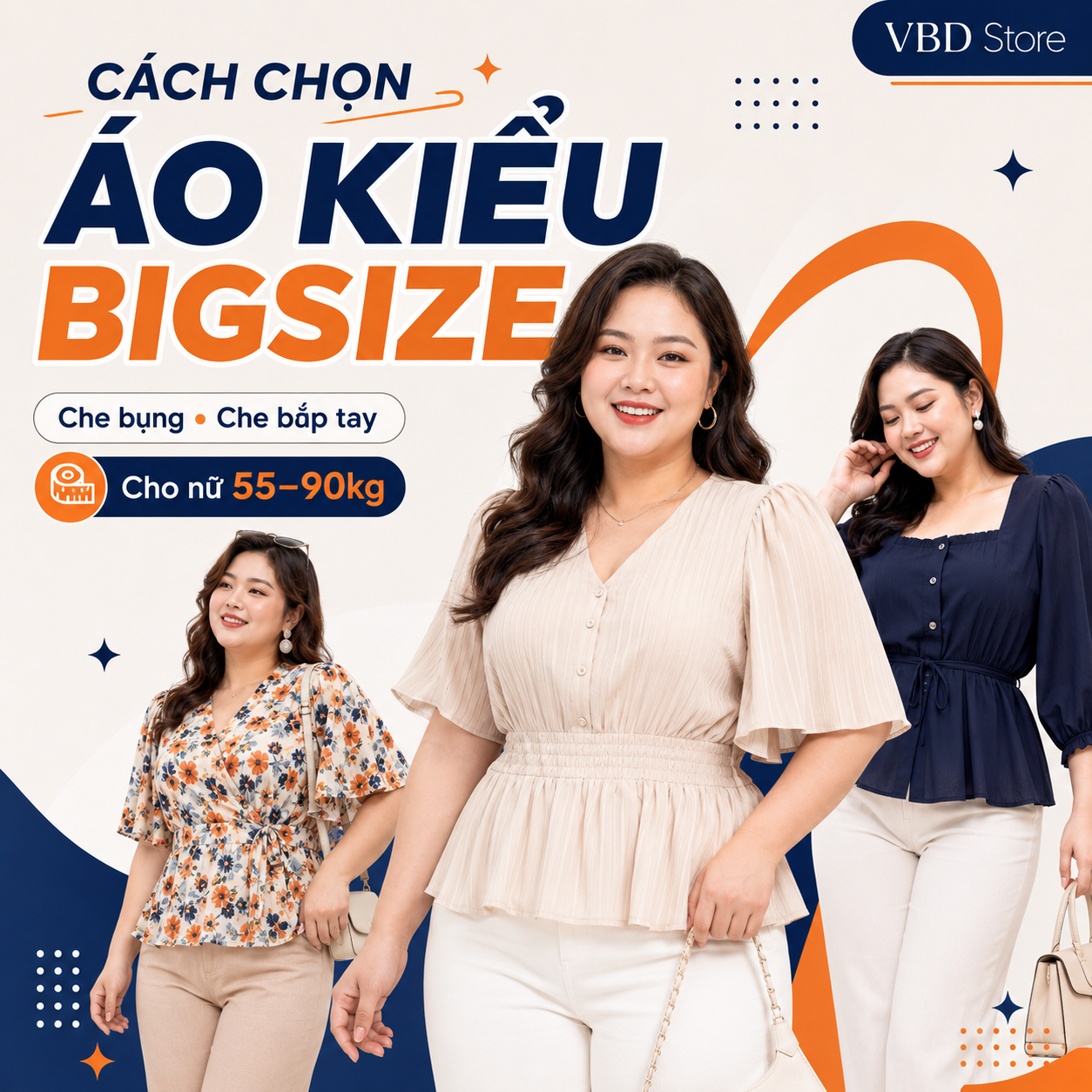 Áo Kiểu Bigsize Che Bụng, Che Bắp Tay Cho Nữ 55–90kg | VBD Store
