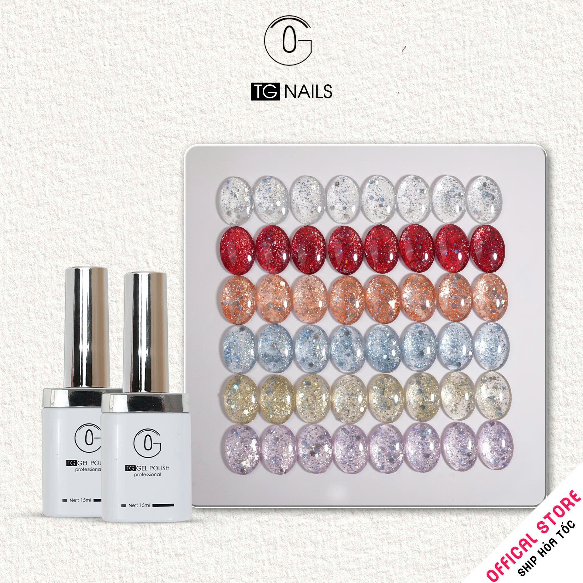 Combo 6 màu Nhũ Kim Tuyến siêu sáng TG Nails kèm bảng màu