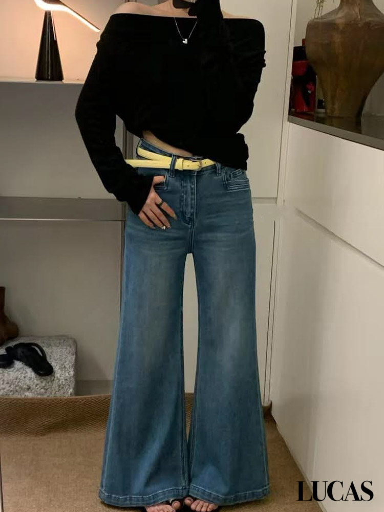 Quần Jeans ống loe 55662 mài nhẹ + belt vàng DIDO