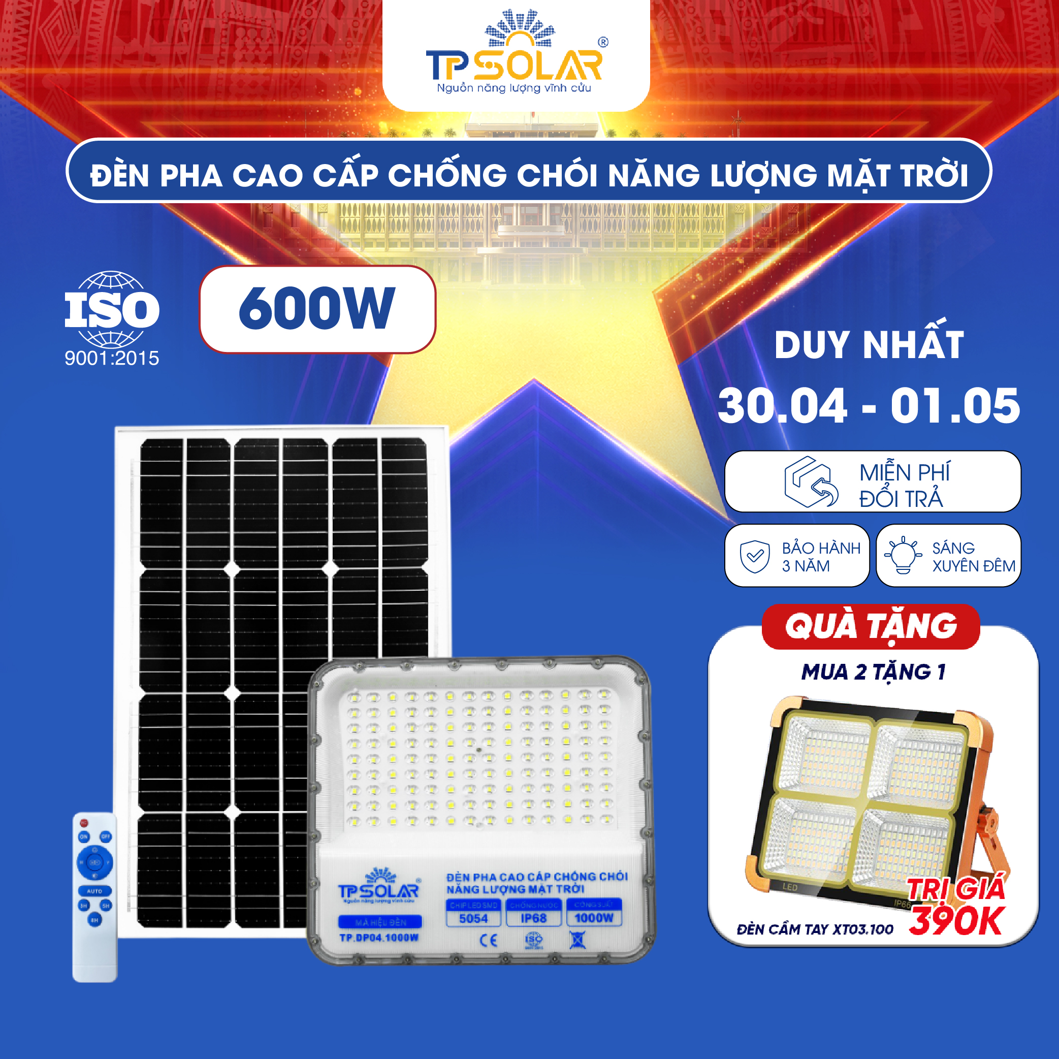 Đèn pha cao cấp chống chói năng lượng mặt trời (TP.DP04.600 / TP.DP04.1000)