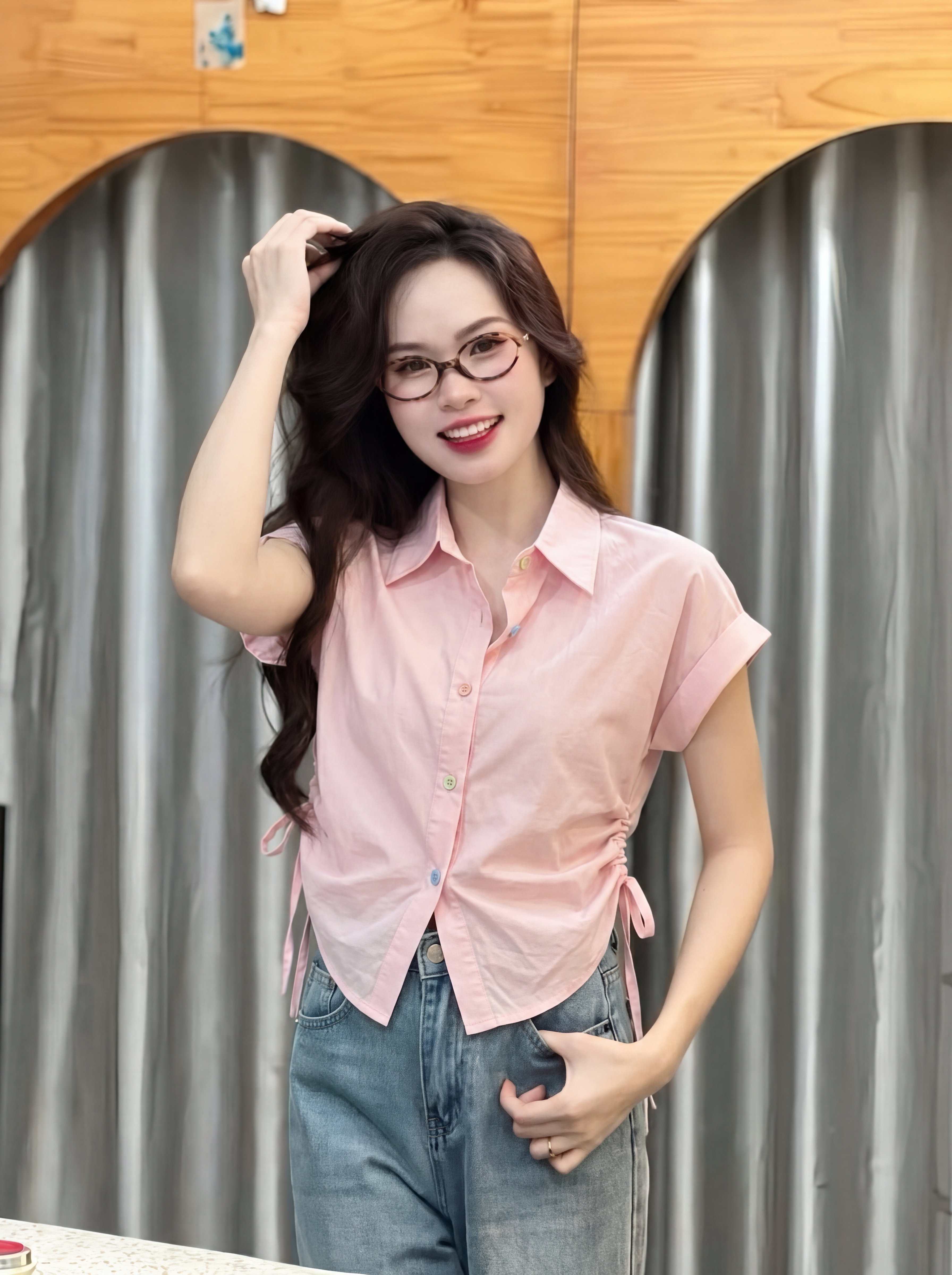 Áo Sơ Mi Nữ Kiểu SN gấp lai 5 nút rút eo LUH.9006 (C) (0687)_thumbnail_0