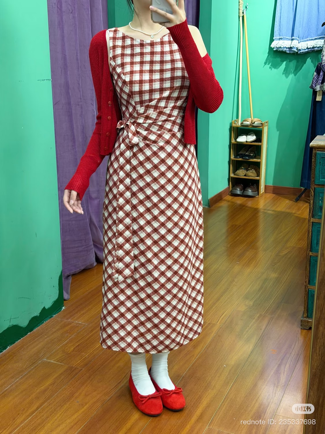 Lucas - Set váy zile caro xoắn lệch ở eo + áo cardigan_thumbnail_2