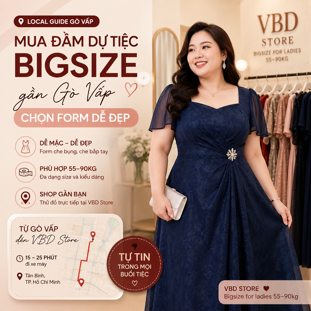 Mua Đầm Dự Tiệc Bigsize Gần Gò Vấp: Chọn Form Dễ Đẹp