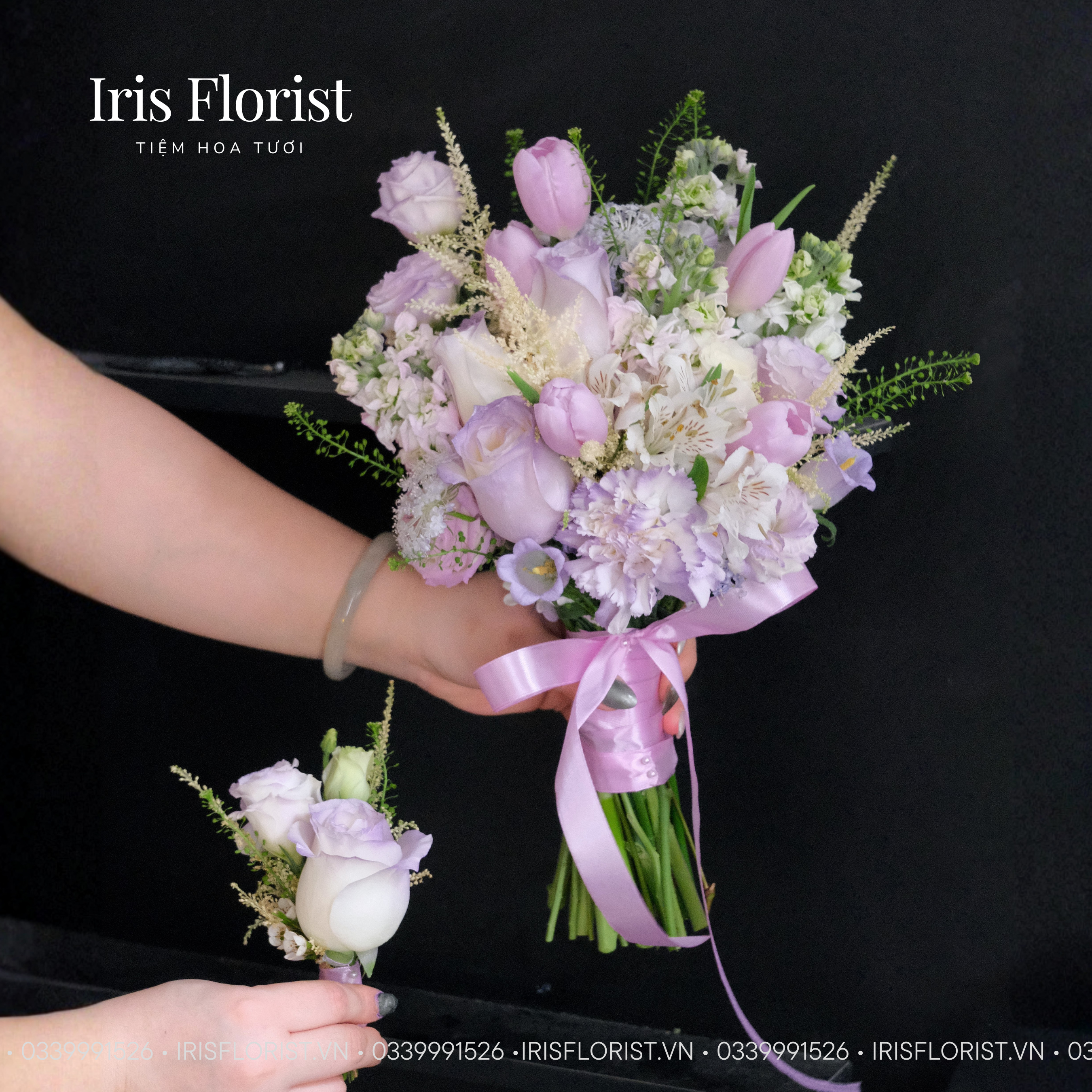 Bó hoa cưới tone tím nhạt