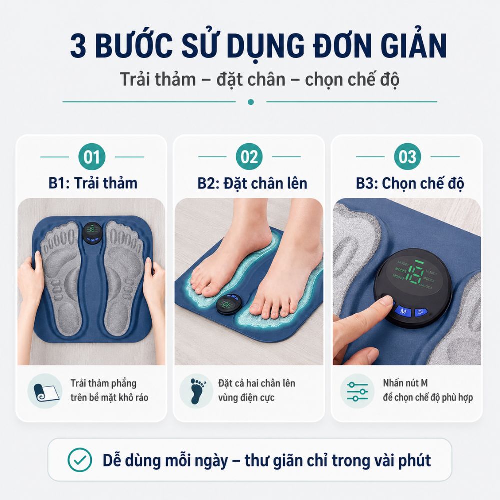 Thảm Massage Chân Xung Điện Kachi MK424 Pin Sạc - Giảm Đau Mỏi, Cải Thiện Tuần Hoàn Máu_thumbnail_6