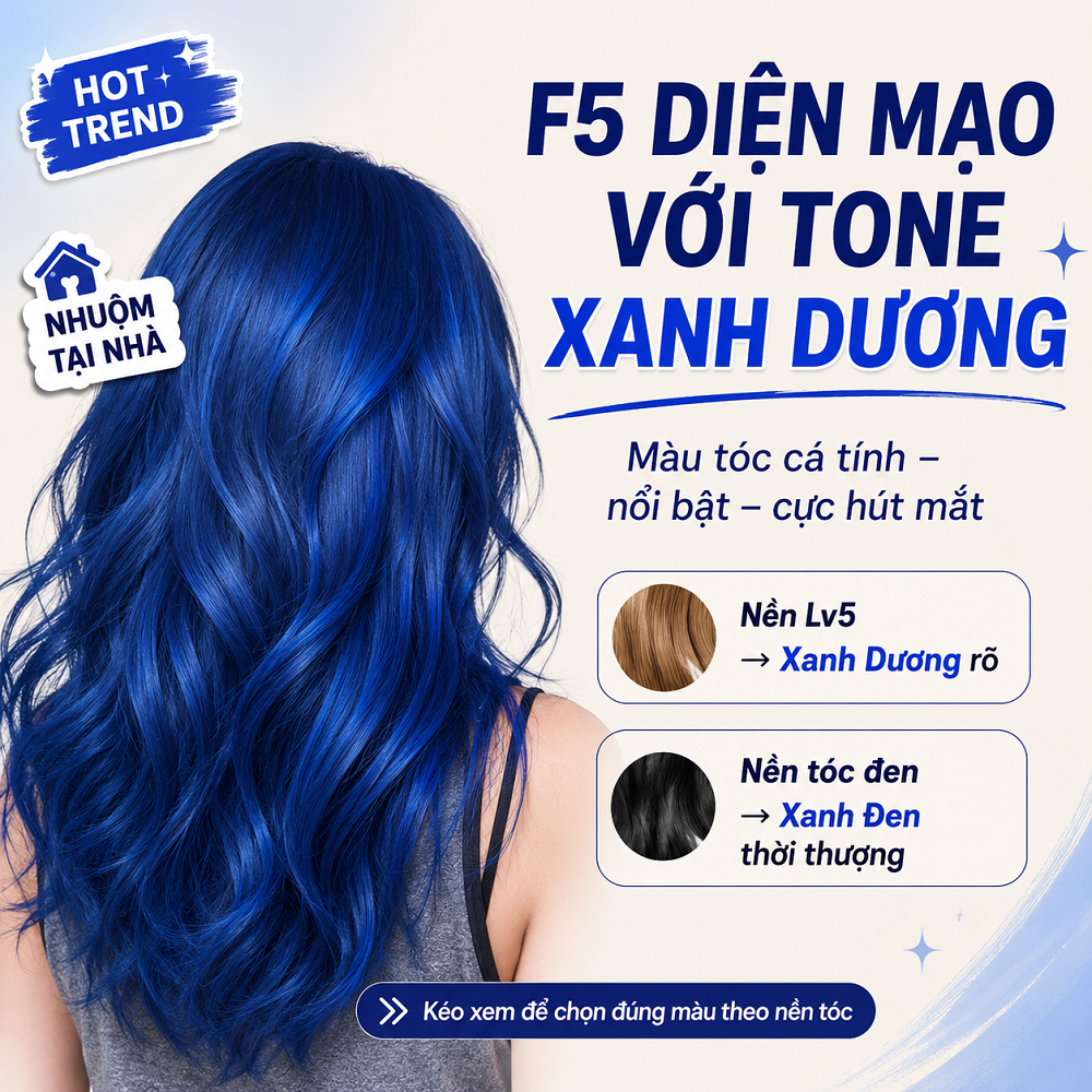 Thuốc Nhuộm Tóc Xanh Dương Denim Blue Tự Nhuộm Tại Nhà, Lên Xanh Dương / Xanh Đen Ánh Xanh, Kèm Oxi Và HDSD Tiếng Việt