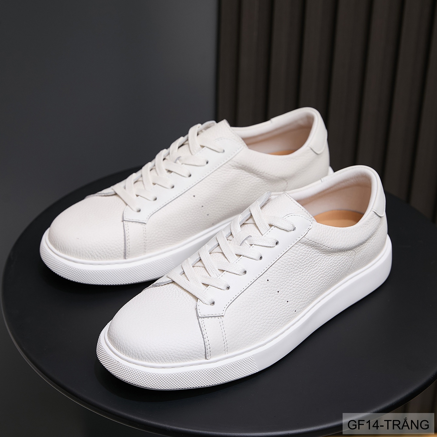 GF14 - Giày thể thao nam da thật đế cao su trắng, cà phê, đen phong cách công sở - thời trang