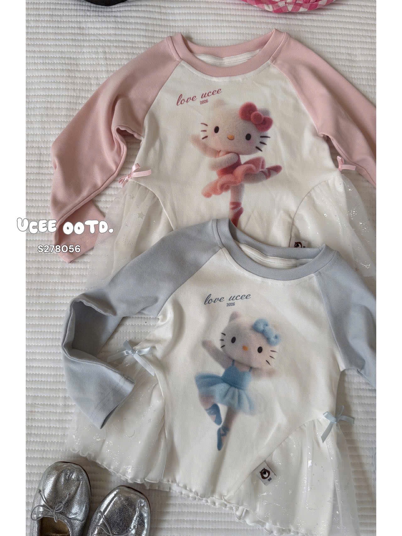 UC01 - Áo thun dáng dài tay hồng phối voan hình Kitty_thumbnail_0