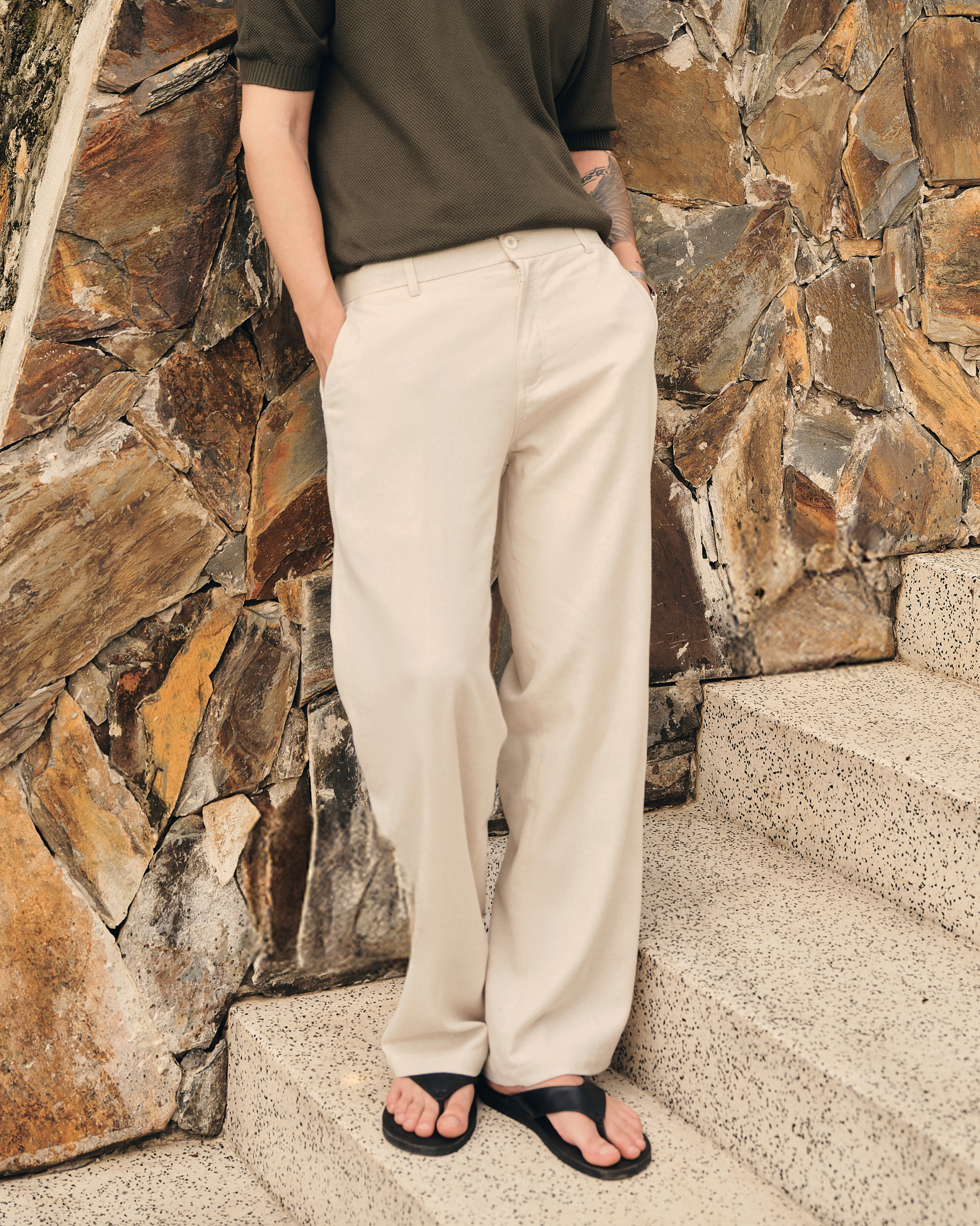 Quần Dài Sandro Vải Linen Form Regular