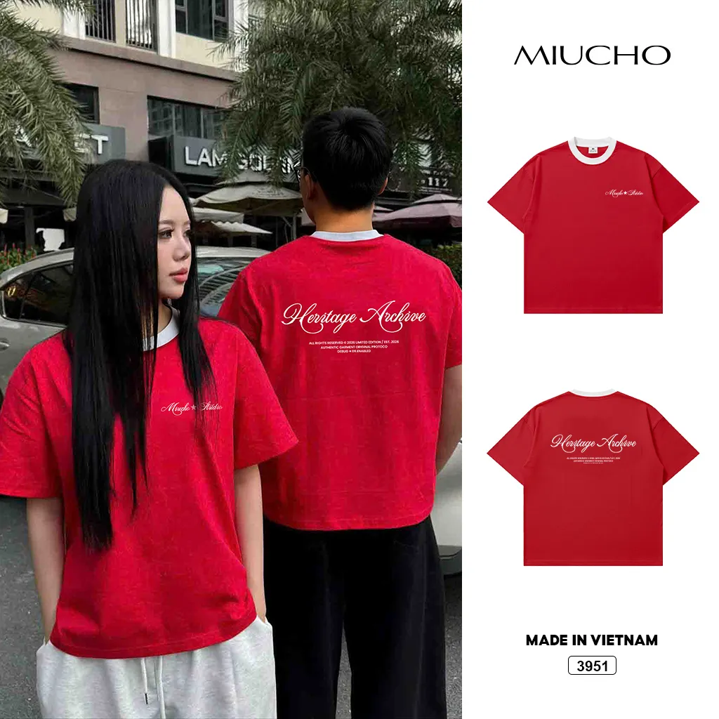 Áo thun unisex form boxy phối cổ mix màu Miucho thoáng mát 3951