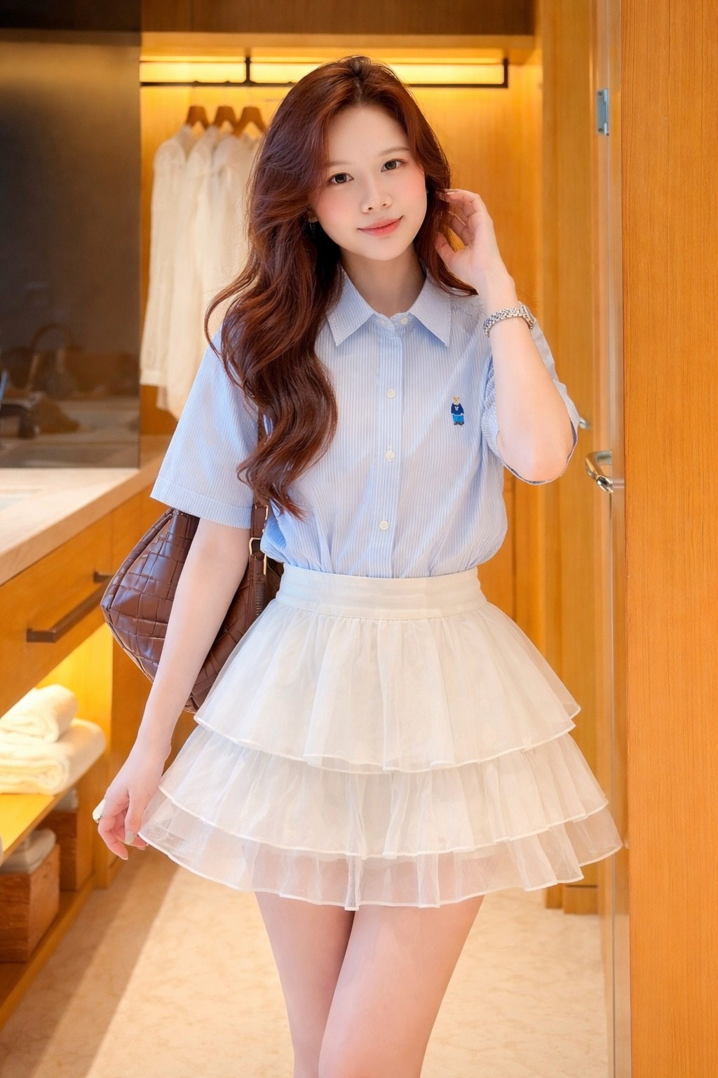 Áo Sơ Mi Nữ Kiểu TN kẻ thêu gấu LUH (C) (0687)_thumbnail_4