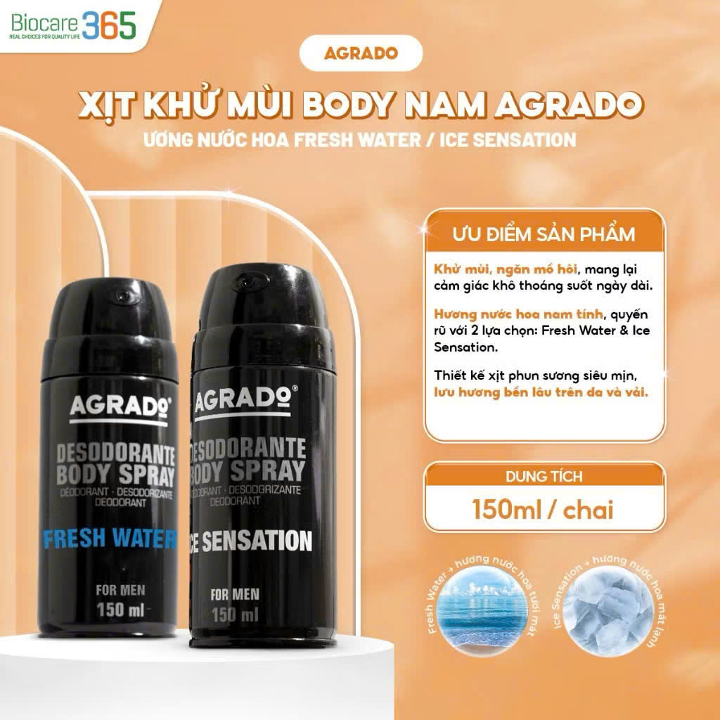 Xịt Khử Mùi Body Nam Agrado 150ml