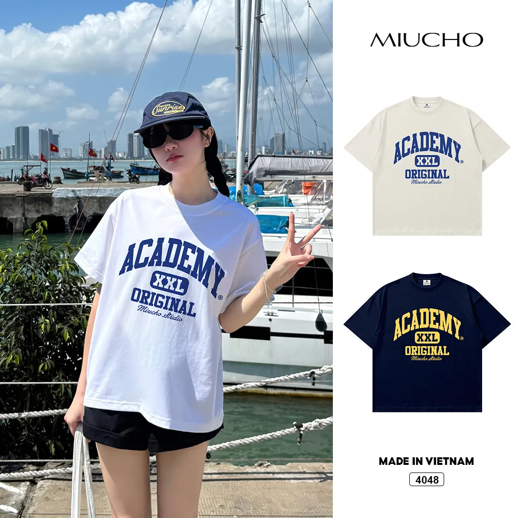 Áo thun boxy unisex dáng ngắn Academy Miucho 4048