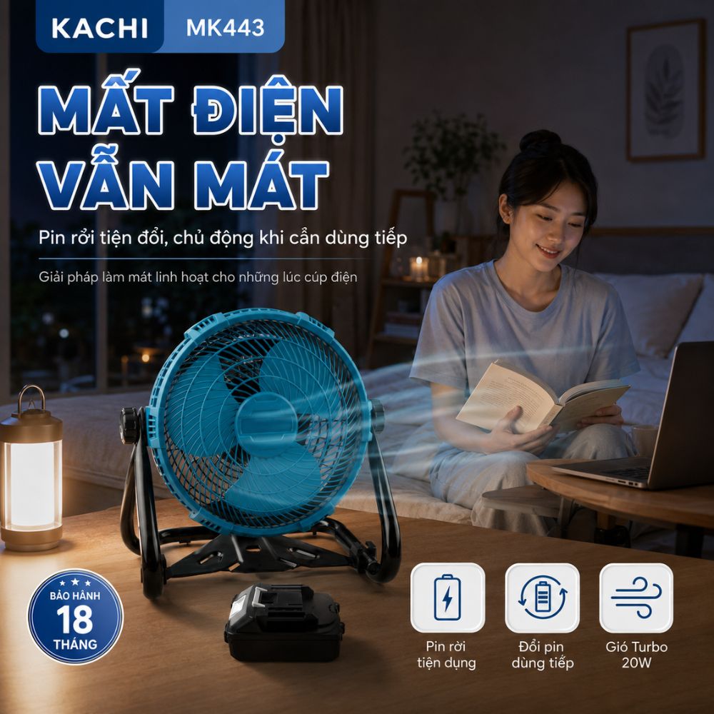 Quạt Để Bàn Tích Điện Kachi MK443 – Gió Turbo Mạnh Mẽ, Xoay 360 Độ, Thiết Kế Di Động Đa Năng_thumbnail_5